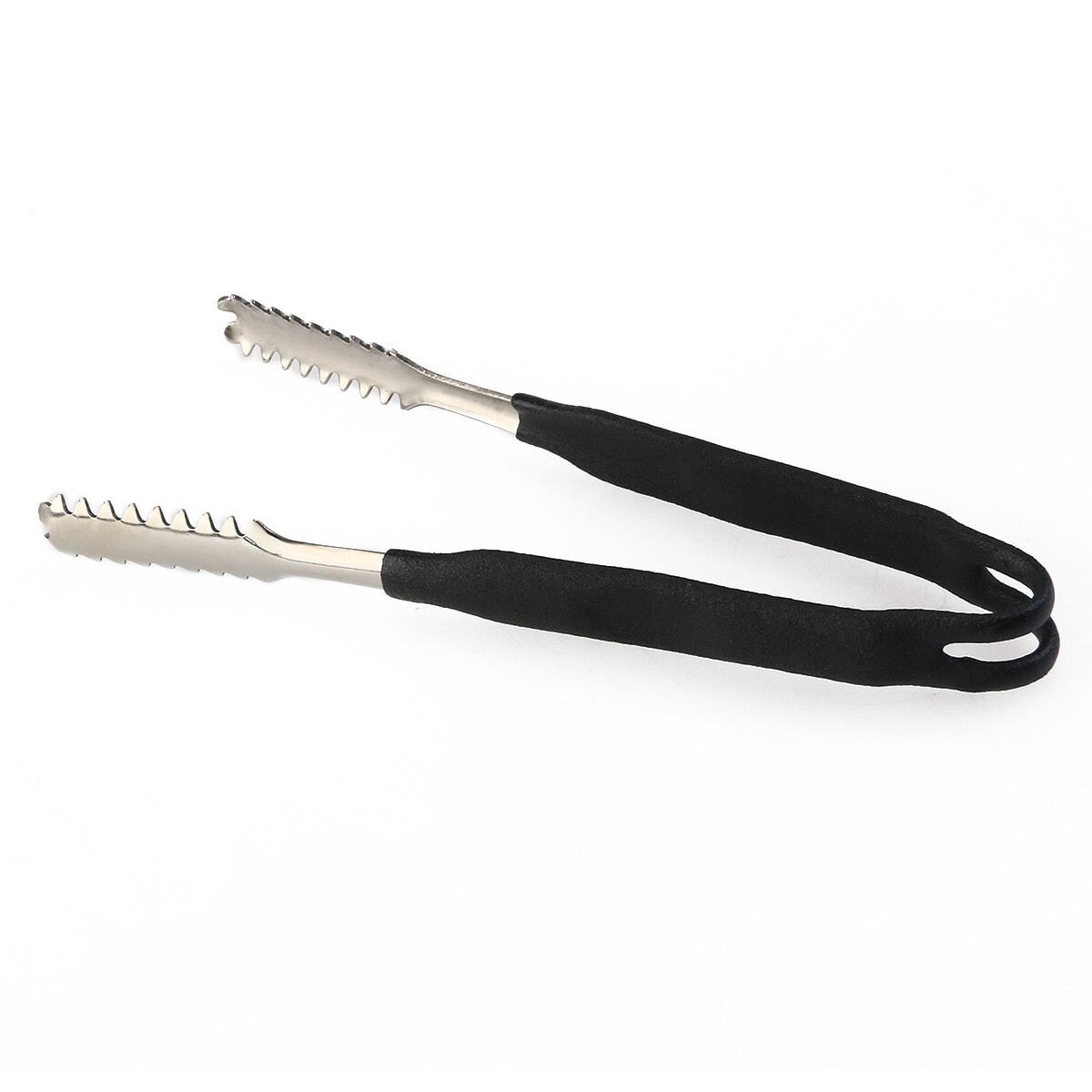 Stainless Steel Ice Clips Tongs with Rubber Wrapped Handle (Black)