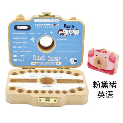 Houten Kinderen Camera Bladverliezende Tand Opbergdoos Baby Tanden Huis Opbergdoos: D