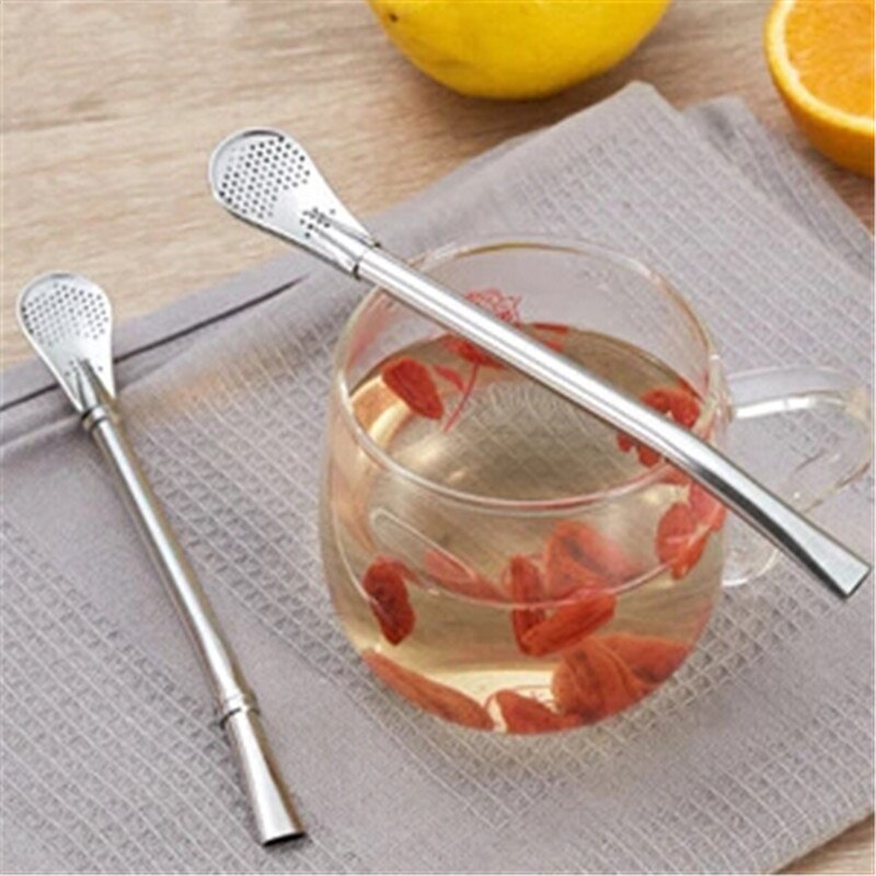 De acero inoxidable pajita para beber Filtro de té cuchara práctica Bar bebidas Accesorios: without ring