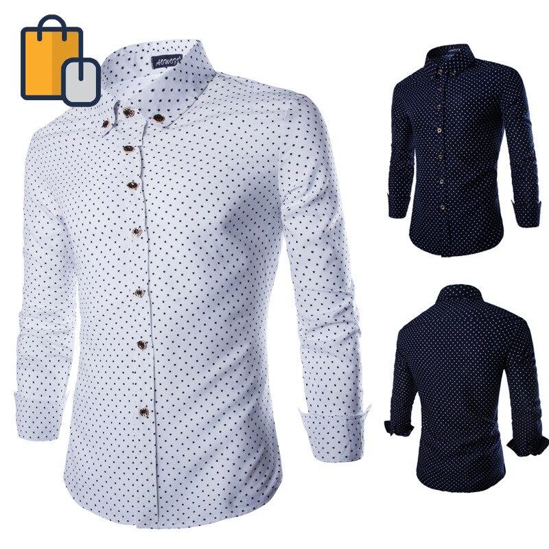 Print Casual Men Long Sleeve Shirt Stitching Pocket Fabric Soft Comfortable Men Dress Slim Fit Style