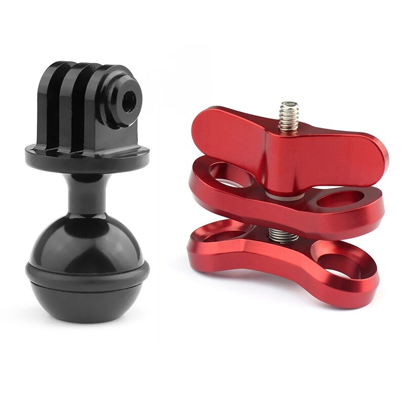 1 Pcs Diving Lights Ball Butterfly Clip Arm Clamp Mount Aluminum for Gopro Hero Camera Red & 1 Pcs CNC 360 Degree Rotation Ball
