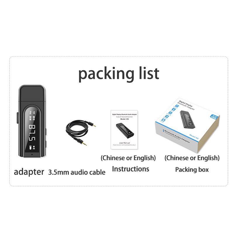 Usb Led Auto Fm Modulator 3.5Mm Aux Jack Bluetooth 5.0 Dongle Ontvanger Zender Carkit Ontvanger Wireless Audio Adapter