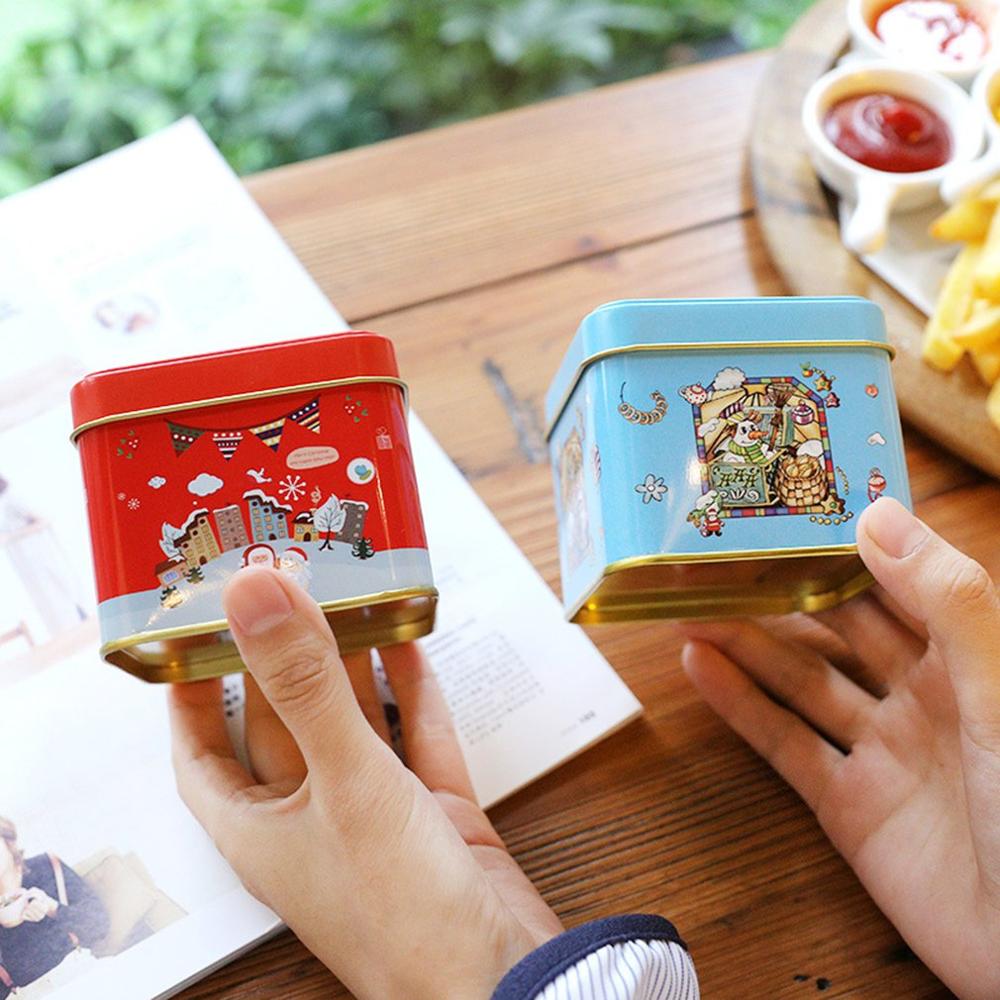 Christmas Small Square Box Tin Box Packaging Box Baking Biscuit Box Tin Sugar Box Christmas Box