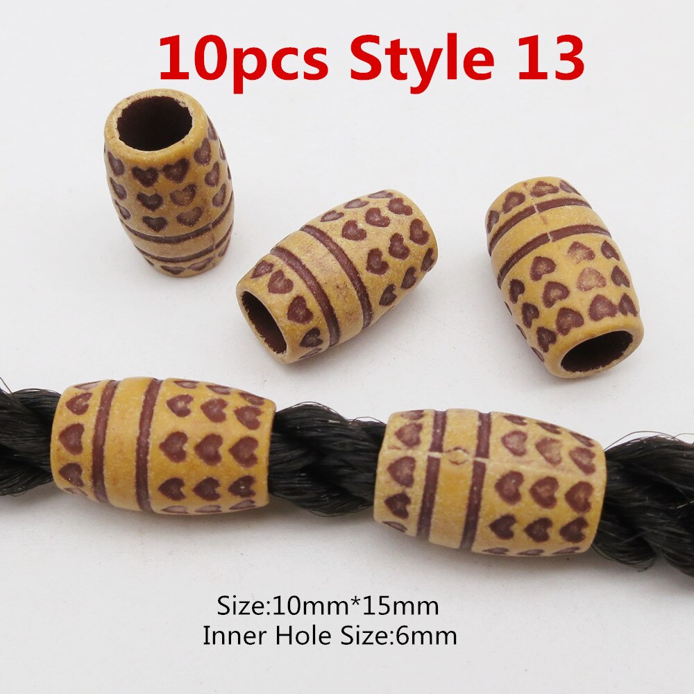 10 stk hår smykker flet ringe dekorationsvedhæng dreadlocks skæg perler ringe imiteret træ plastik perler tilbehør: 10 stk stil 13