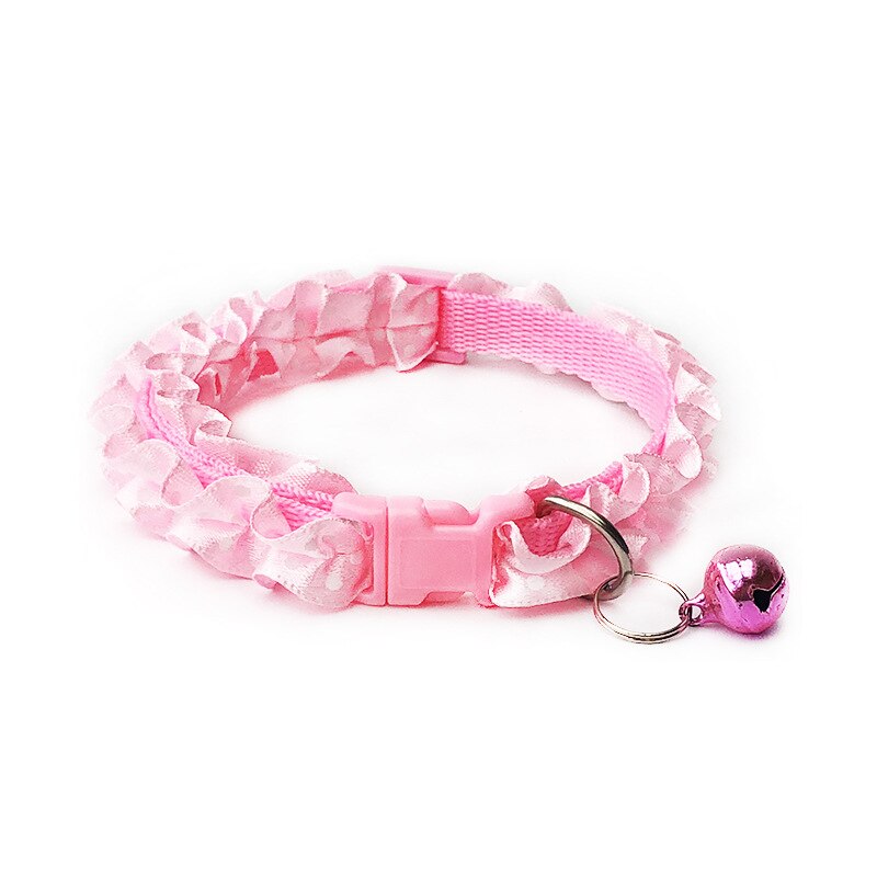Collar de encaje con hebilla de Mascota, Collar ajustable con campana para gatos, cachorros y perros, accesorios al por mayor: Rosa