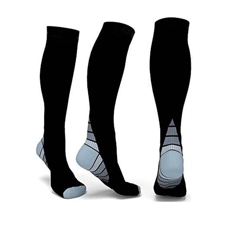 Män kvinnor kompressionsstrumpor nylon färgglada klack långa knähöga atletisk passform strumpor för sport felief av åderbråck