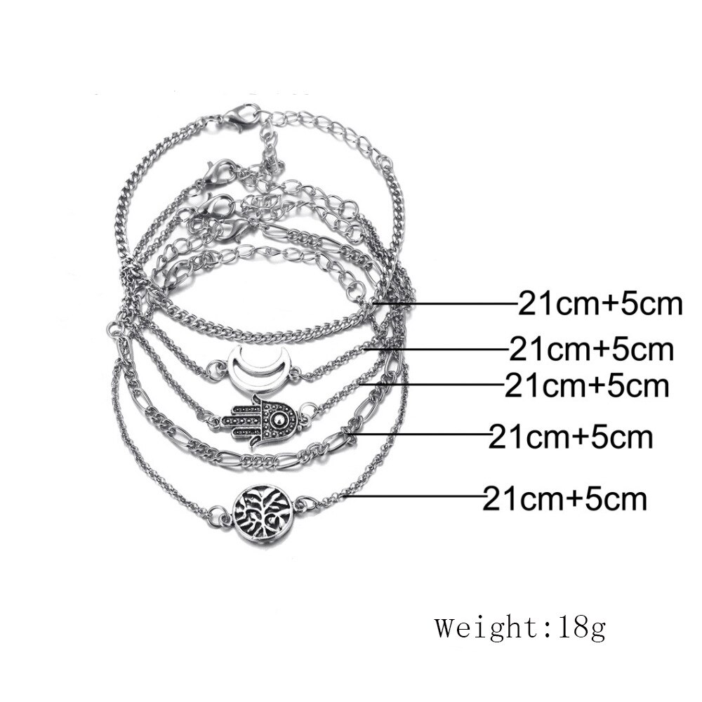 Boho creativo del braccialetto etnico a mano luna perla di figura della luna di braccialetti di fascino impostato gli amanti del regalo di lusso della boemia accessori Da Viaggio