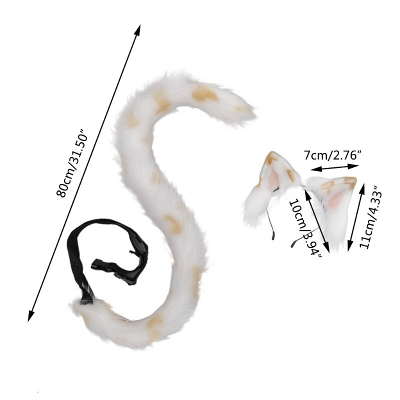 Lolita Headbands Furry Cat Ears Headwear Cow Pattern Tail Set Hair Hoop for Halloween Cosplay Headpiece Party Supplies S24 21