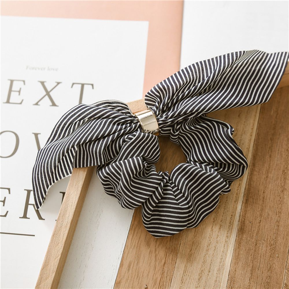 1 stk kanin øre hår scrunchies til kvinder elastisk gummi hår reb stribet gummibånd til piger metal ring slips: Marine blå