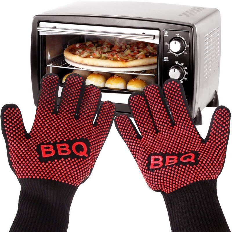 Haleychan 1472f varmebestandige grillhandsker mikrobølgehandsker dobbeltsidet silikone bomuldsmateriale anti-cut finger sælges  by 1 par