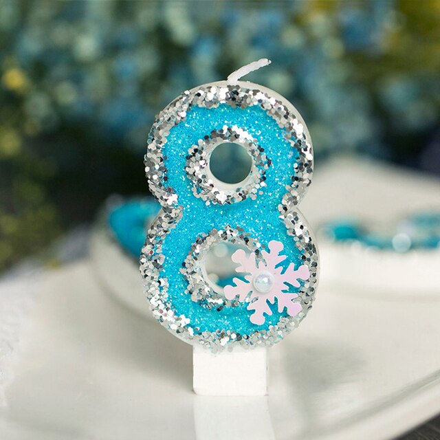 Blue Snowflake Number Happy Birthday Cake Toppers Cakes Decoration Tools Birthday Party Digital Cakes Dessert Cupcake Decor: 8