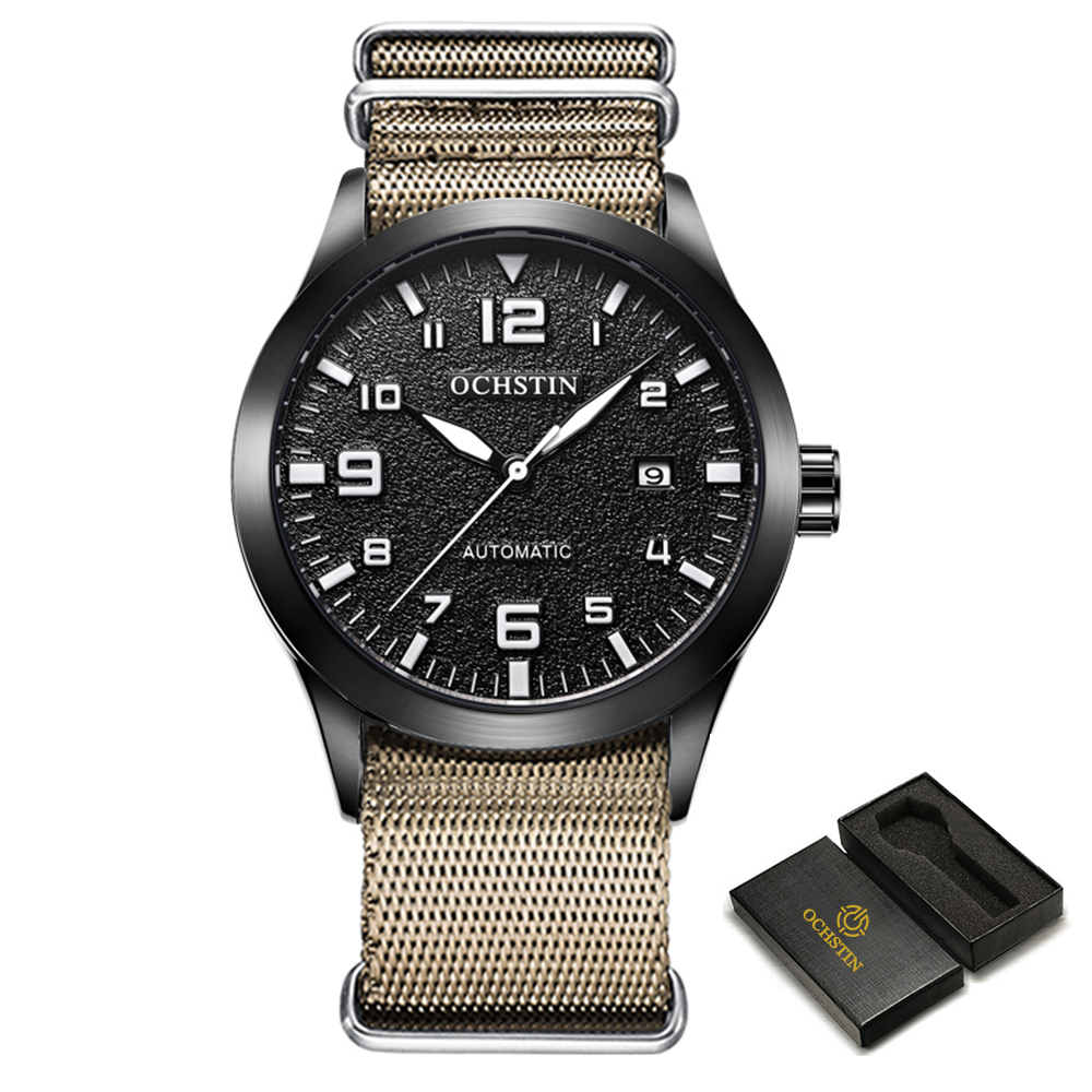 OCHSTIN Mann Mechanische Pilot Armbanduhren Luxus Selbst Wind Leder Mechaniker Männliche Uhr Auto Datum Relogio Masculino für Männer: Rot