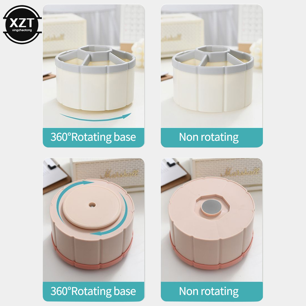 Soporte de bolígrafo giratorio de 360 °, caja de almacenamiento de lápices bonita de gran capacidad, organizador de escritorio, papelería escolar y de oficina, 6 compartimentos