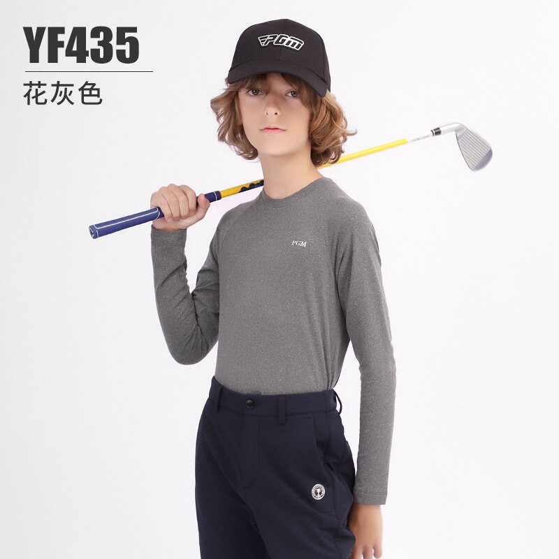 PGM Autumn Winter Boys Shirt Long Sleeve Golf Clothing Keep Warm Outdoor Sports Bottoming-Shirt Ladies Slim Fit T Shirts YF435: YF435-flower gray / L 150cm