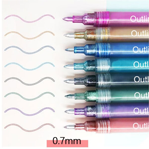 8 farver/parti fantasy omrids pen kunstmarkør fremhæve dobbelte stifter til kunstmarkering maleri værktøjer kawaii papirvarer: 0.7mm 8 farver