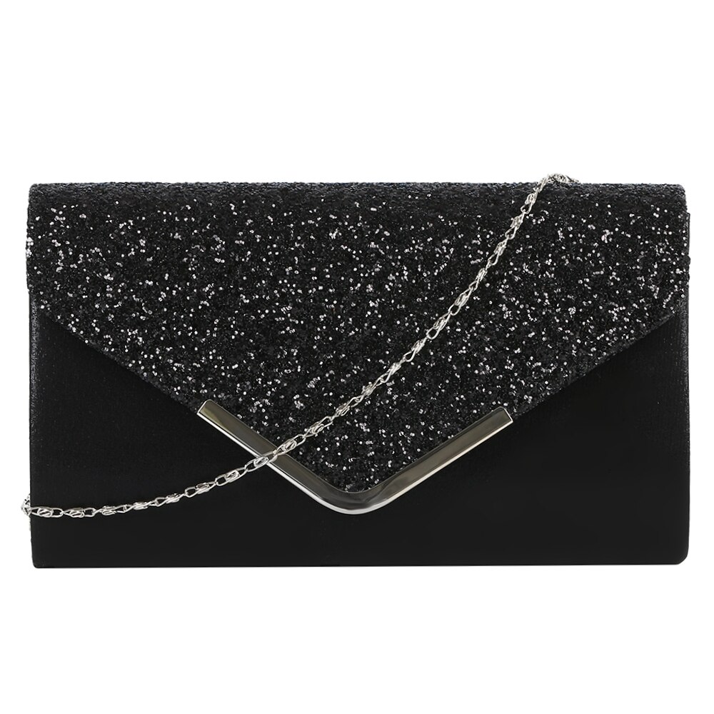 Women's clutch bag, women's ladies wallet purse, party bag, envelope bag, bridal wedding evening bag, portable chain bag: Black