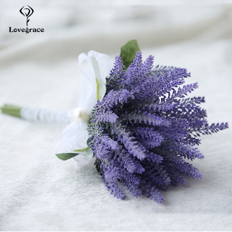 Lovegrace Lavender Flower Bouquet Bride Wedding Flower Artificial Purple Lavender Bridesmaid Sister Wedding Bouquet Home Decor
