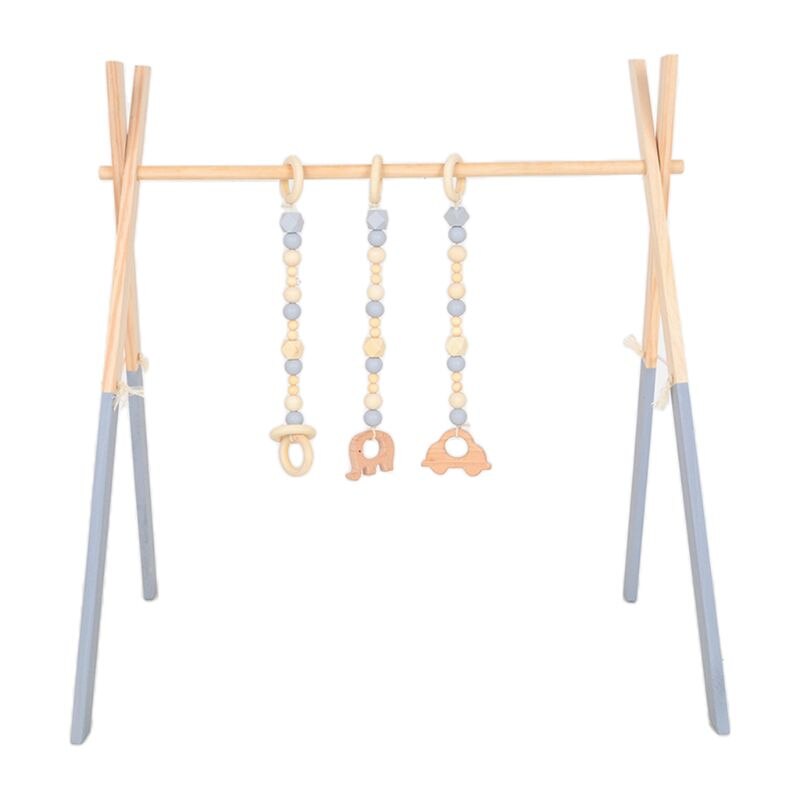 1Set Nordic Cartoon Baby Speelgoed Houten Gym Fitness Frame Rack Met Opknoping Hanger Bijtringen Peuter Baby Kamer Decor: Grijs