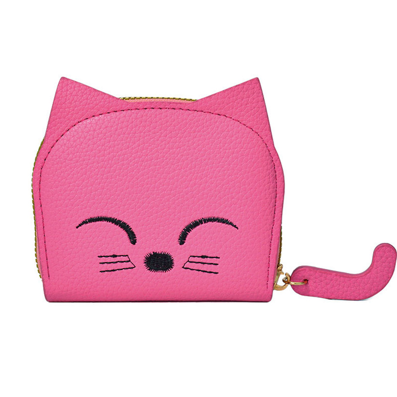 Cute Cat Wallet Women PU Leather Mini Purse Multi-Slot Credit ID Card Holder Cartoon Business Card Case Zipper Coin Bags Clutch: Clear