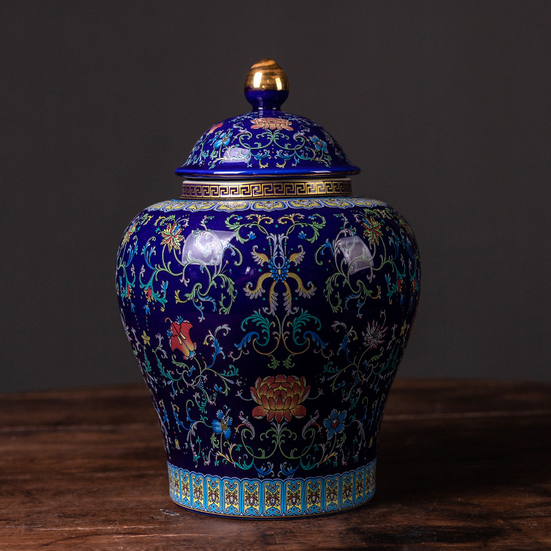 Moderne Rode Geschilderd Bloem Keramische Potten Opslag Grote Capaciteit Verzegelde Thee Blikken Gilded Porselein Ambachten Snoep Potten Woondecoratie: C