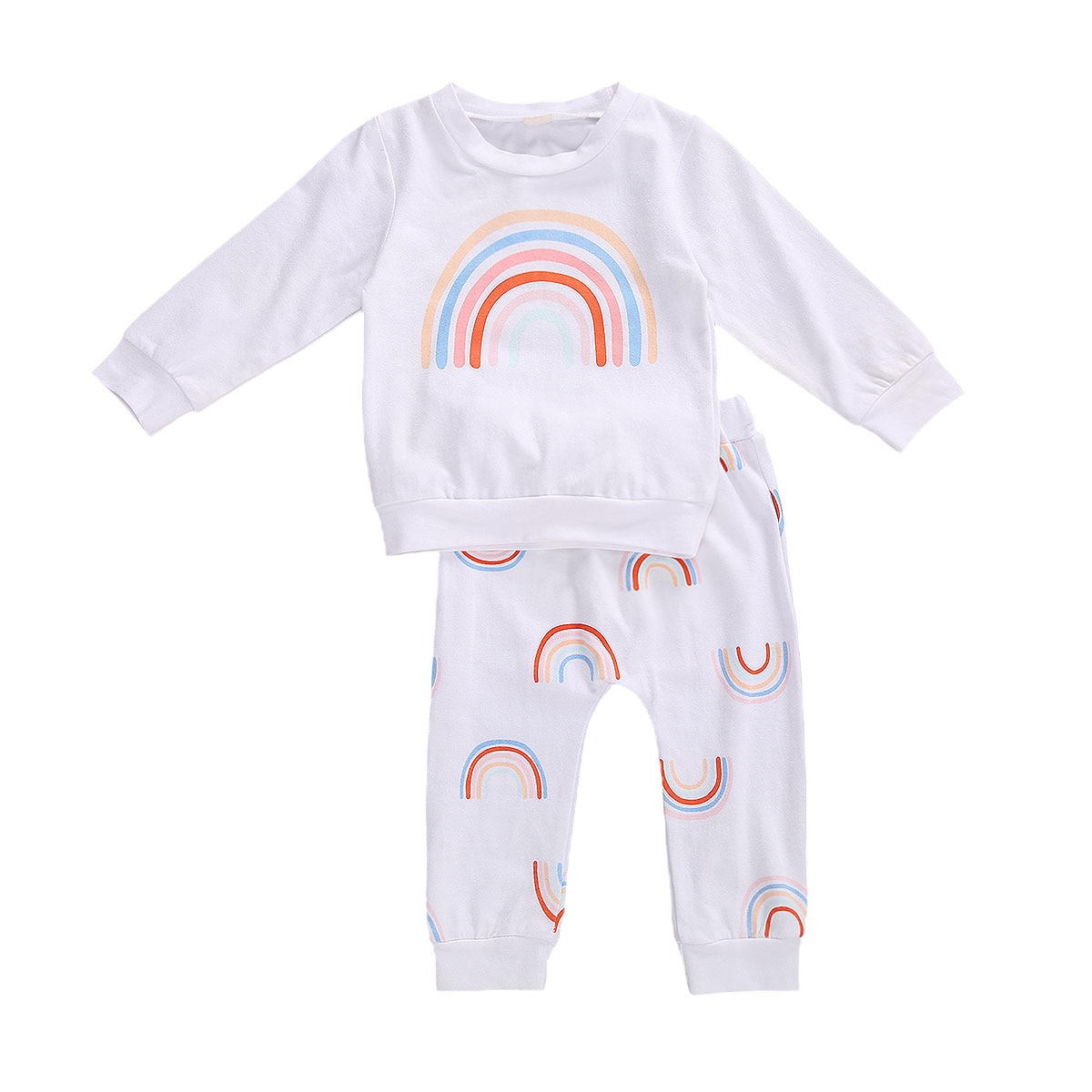 Focusnorm 0-24m nyhöst baby flickor pojkar kläder set regnbågstryck långärmad pullover sweatshirt toppar byxor