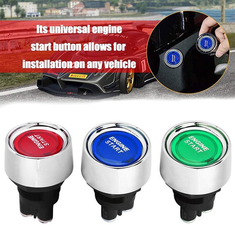 Car Engine Start Switch Button Keyless Switches Universal Modified Ignition on Off Starter with LED Indicator 12V/24V