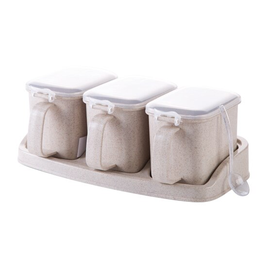 Pressad vetesmak kryddlåda i plast kryddlåda set kök hushållssaltkanna kryddlåda kryddlåda: Beige tre grupper