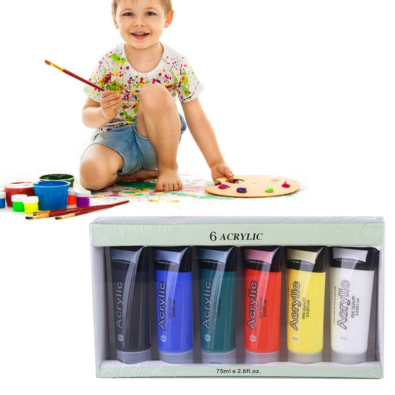 6 Colors 75ml Acrylic Paint Set Drawing Painting Pigment Kids DIY W91A