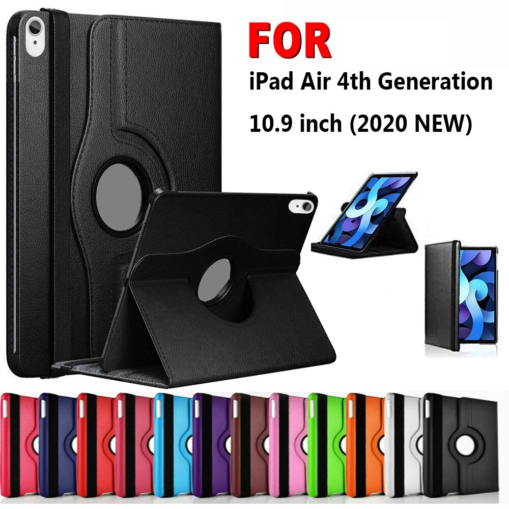 For Apple iPad Air 4th Generation 10.9" Rotating Smart Case Leather Folding Stand Cover with Auto Wake/Sleep Function