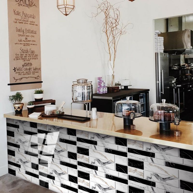 Stick Tile For Kitchen Backsplash, Premium Anti Mold Kitchen Backsplash Peel And Stick Tile,Black Flower White Pattern 7.8x3.9