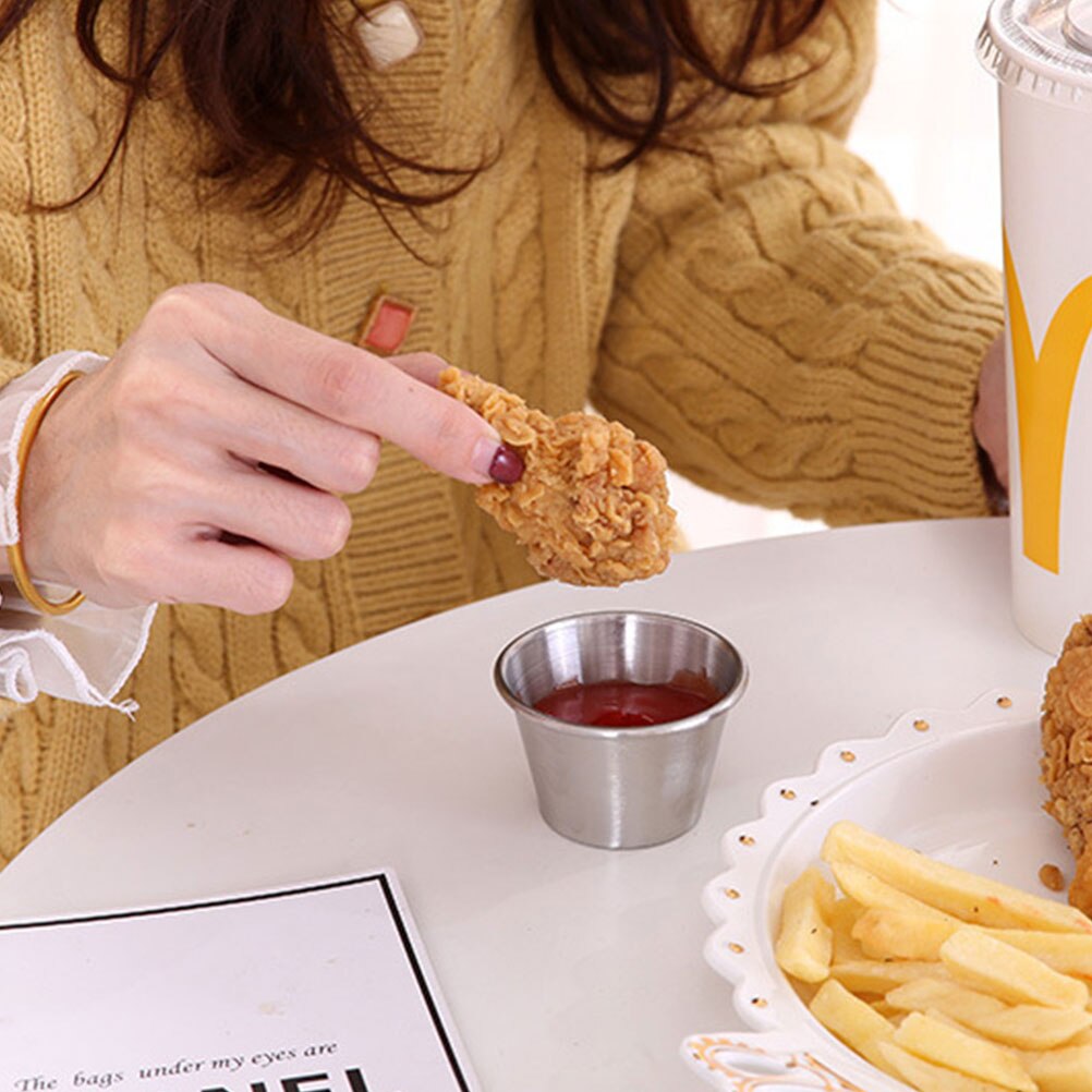 10pcs Stainless Steel Sauce Cups Dip Sauce Cups Seasoning Cups Tomato Sauce Cups For Kitchen Shop Home