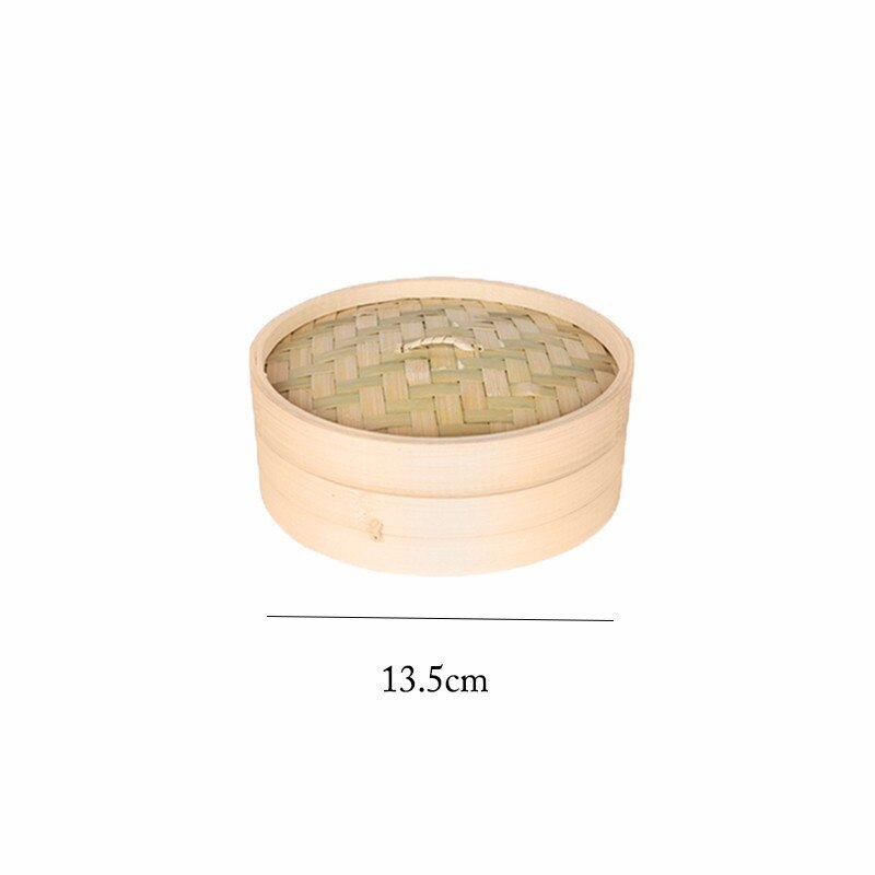 Holdbar enkelt bambus dampkoger med låg 13.5-24cm kinesisk køkken køkkengrej fisk ris dim sum snack kurv ris pasta komfur sæt: 13.5cm