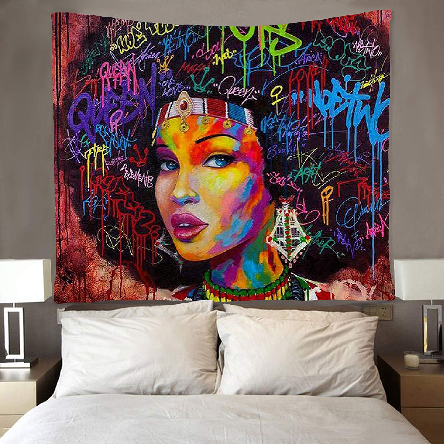 Black Art African American Women Hair Colorful Tapestry Wall Hanging