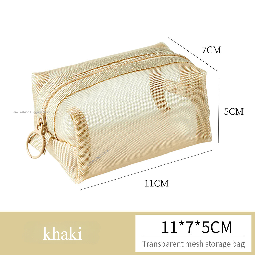 Multipurpose Breathable Square Mesh Storage Pouch Lightweight Mini Wash Bag Mini Zipper Coin Purse Large Capacity Coin Purse: Khaki