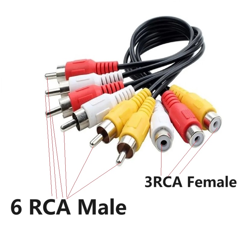 3 RCA Male Naar 6 RCA Vrouwelijke Plug 3 RCA Female Naar 6 RCA Male Splitter Audio Video AV Adapter Kabel voor TV DVD HD-TV RCA Kabel: Grey