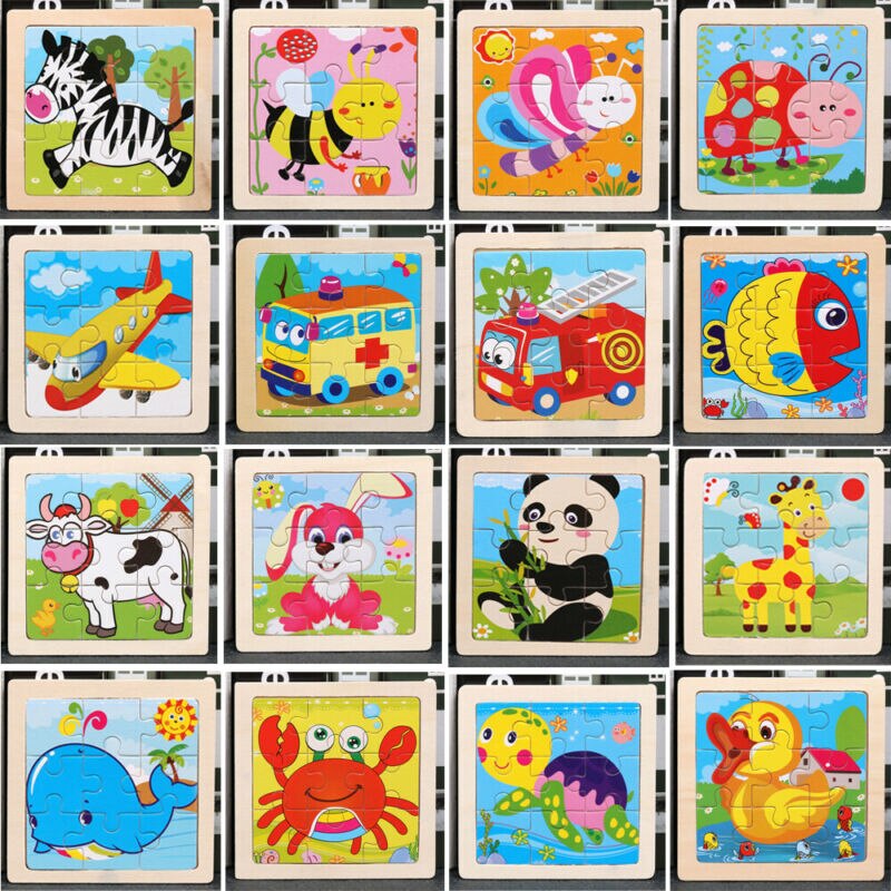 17 stili Animali di Legno Di Puzzle di Sviluppo di Apprendimento di Figura di Colore Del Bambino Del Bambino Bambini Bambino Giocattolo Educativo di Puzzle Di Cartone Animato