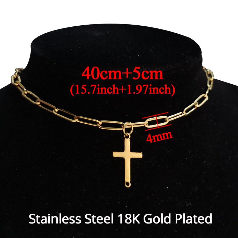 Gold Color Stainless Steel Choker Chain Necklace Punk Clavicle Short Neck Chain Pendant Necklace For Women Jewelry: XL1719N7G40