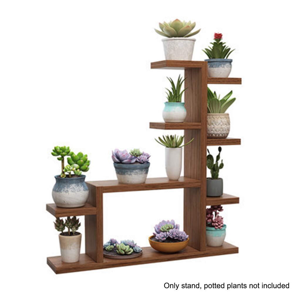 Balcony Multi Layers Wood Plant Stand Home Office Garden Flower Holder Free Standing Desktop Space Saving Indoor Decoration: Carbide D