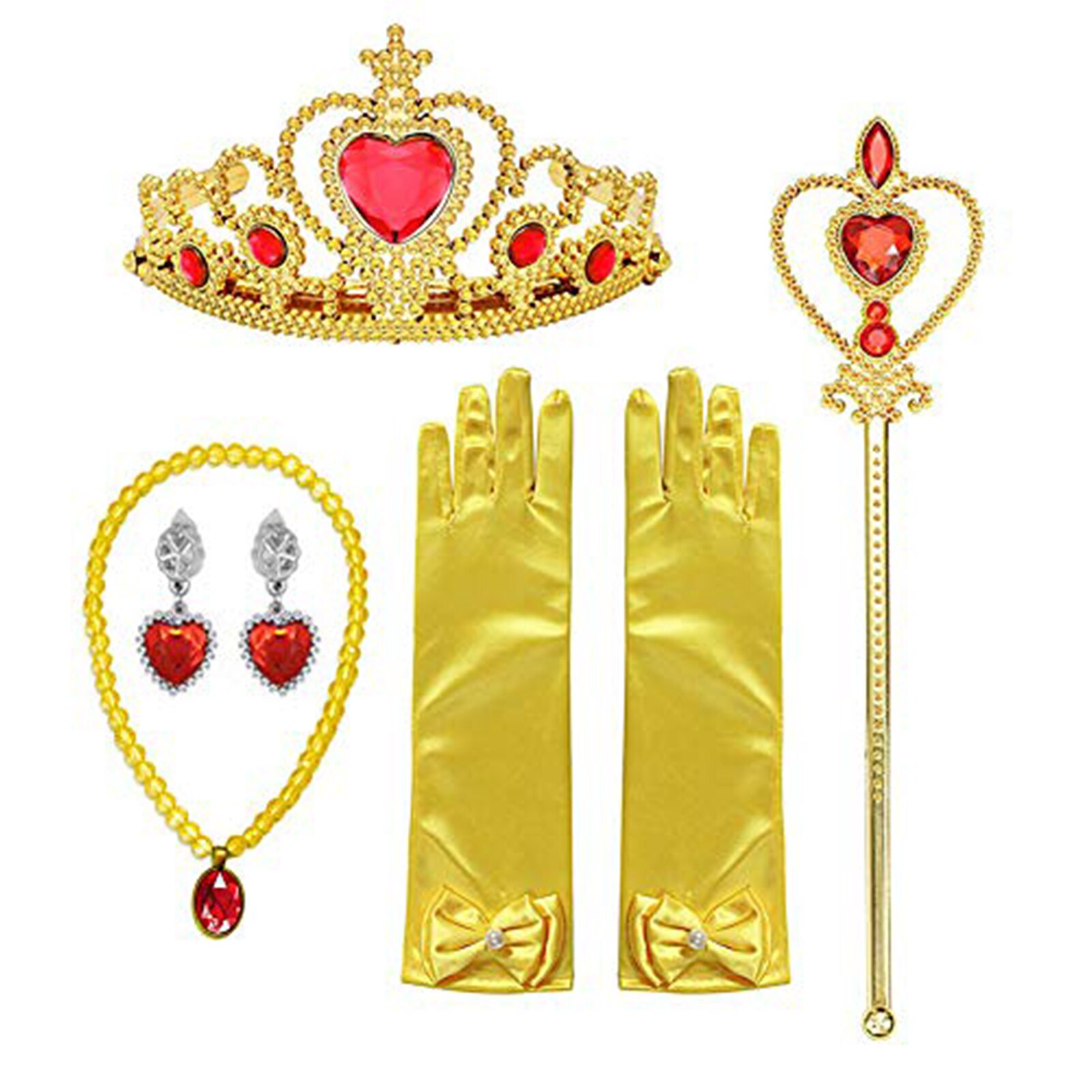 Prinzessin Kleid hoch Zubehör Prinzessin Krone Handschuhe Zauberstab Halskette EarringsPrincess Spielzeug Kleinkind Kleid hoch vorgeben Spielen Echten Machen: Gelb