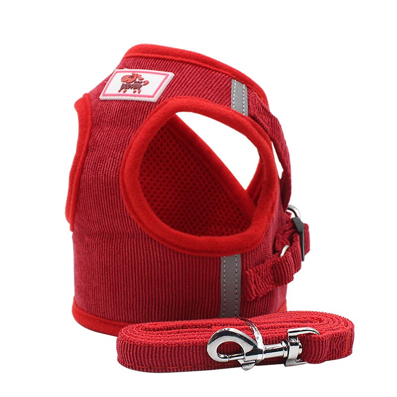 Cat dog adjustable harness vest reflective puppies cat harness vest with traction lead rope pet accessories breathable pet vest: HGA002146-Red / XS