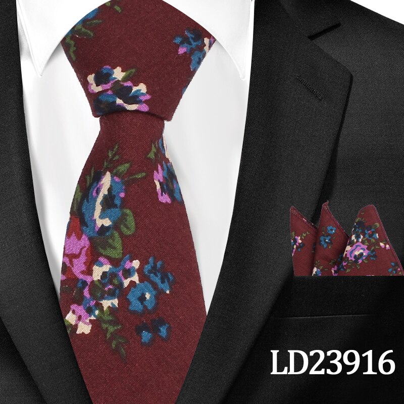 Neue lässig Blumen Baumwolle Krawatten Und Tasche Platz setzt Blume Drucken Dünne Krawatte Für Männer Mens Hals Binden Krawatte 6cm Dünne Krawatten: LD23916
