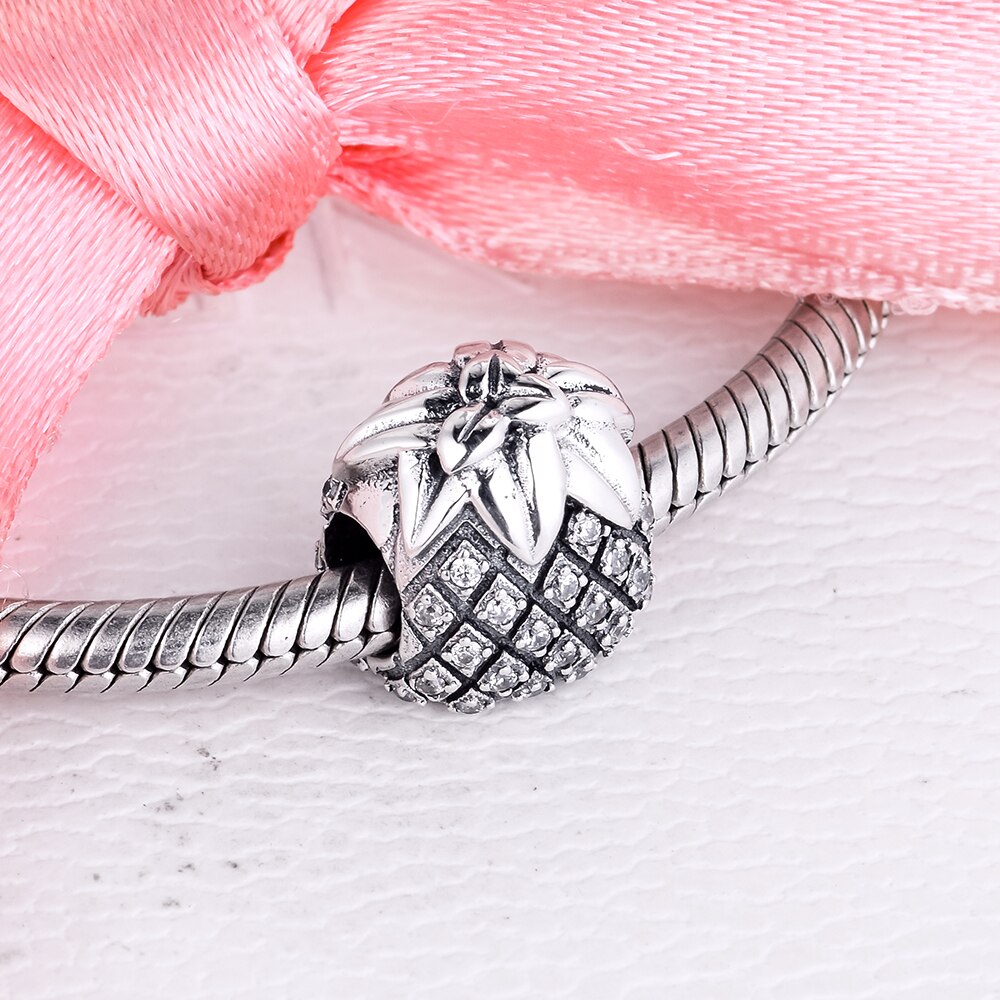 Ckk 925 Sterling Zilver Sparkling Ananas, clear Cz Charm Kralen Voor Sieraden Maken Diy Voor Vrouwen Fit Charms Armband 02025