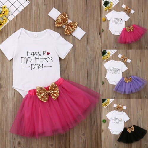 Moederdag Outfits Baby Meisje Prinses Tops Romper + Tule Rok 2 stuks Outfit Maat 0-18 M