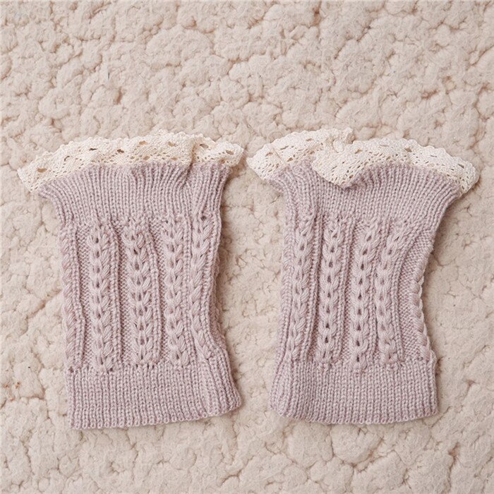 Calcetines de punto para botas, calentadores de piernas cortas para mujer, calcetines tejidos de encaje, accesorios para botas de: beige