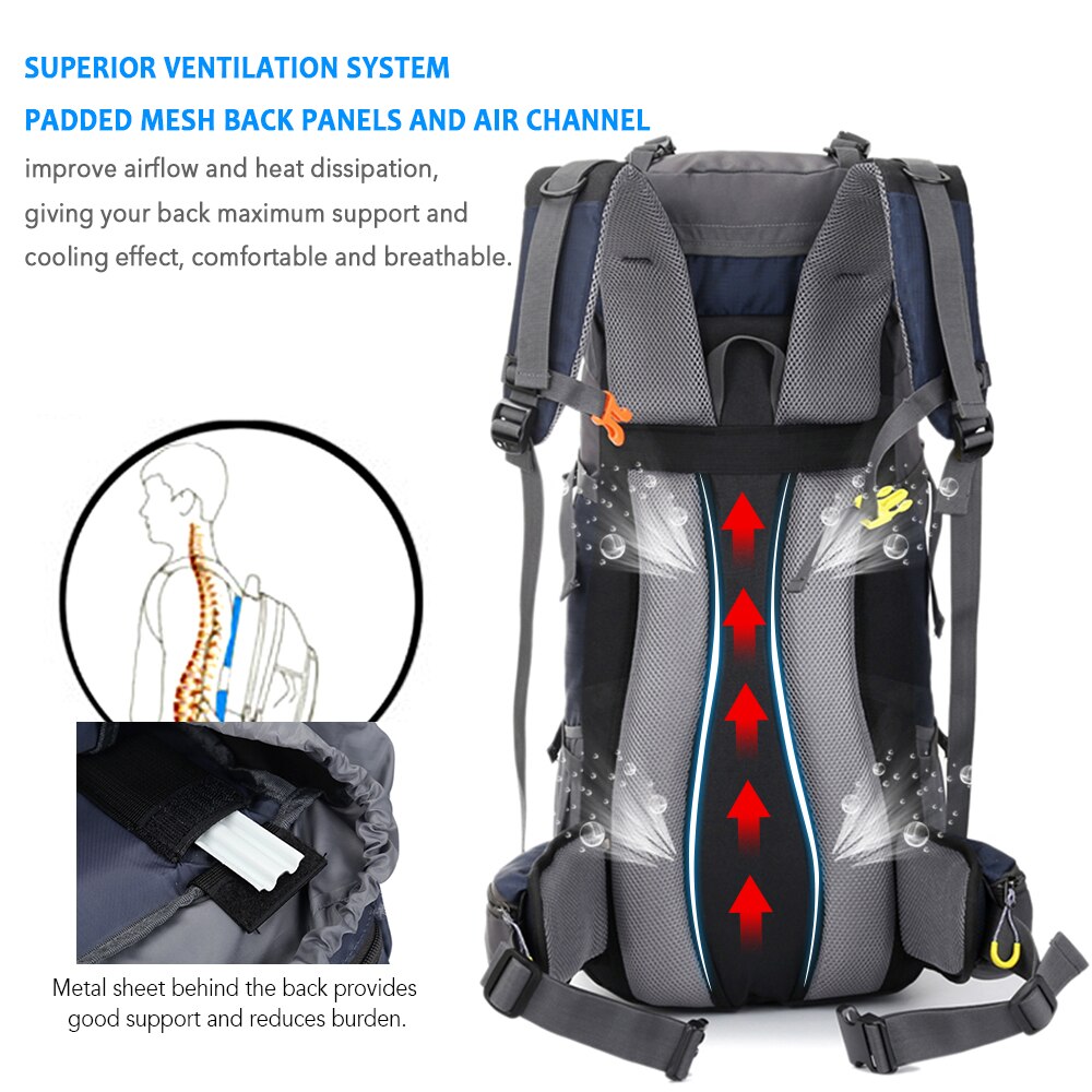 Camping 60L Hiking Backpack Waterproof Outdoor Sport Trekking Mountaineering Travel Backpack Climbing Rucksack for Men Women