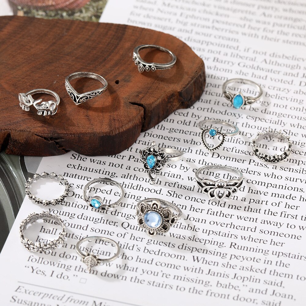 retro-gelenkring-einstellen, 13- -teilig, europäisches und amerikanisches schildpatt-hohlketten-blumenring-einstellen