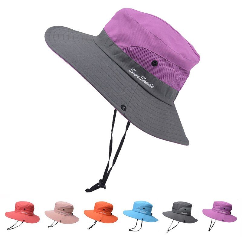 Cappello di pesca Del Sole Protezione UV UPF 50 + Cappello Del Sole Della Benna di Estate Delle Donne Degli Uomini di Grandi Dimensioni A Tesa Larga Bob Escursioni All'aperto cappello con Tracolla A Catena