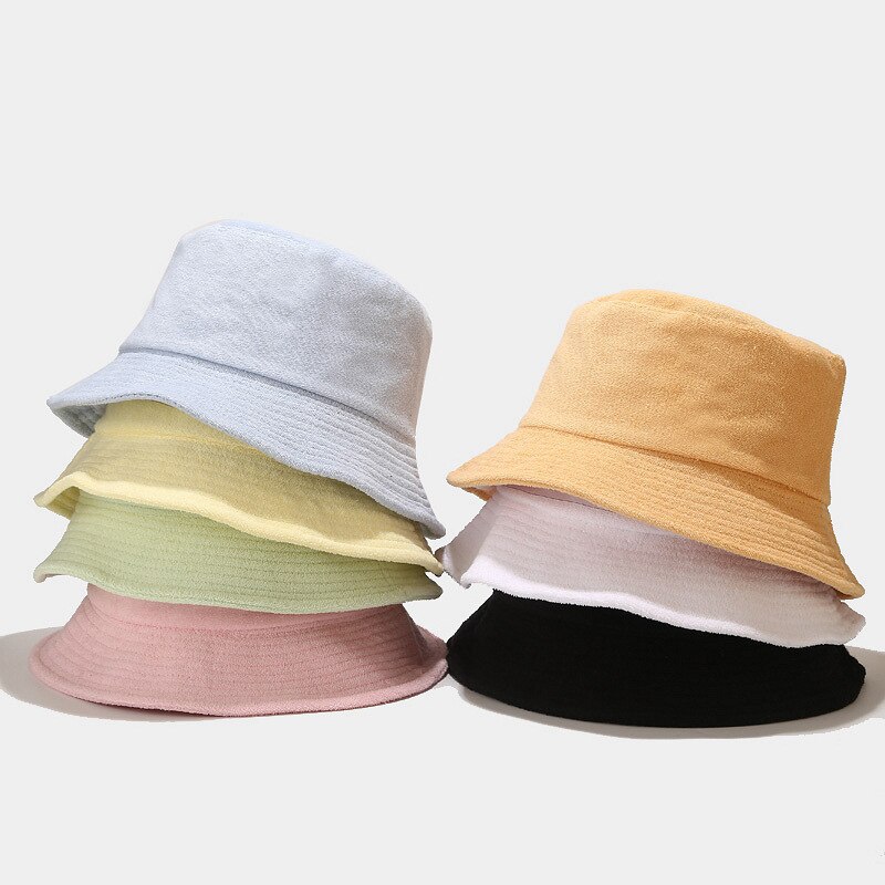Towel Material Soft Bucket Hat Women Men&#39;s Autumn Winter Japanese Literature Solid Color Bob Hat Panama Cap