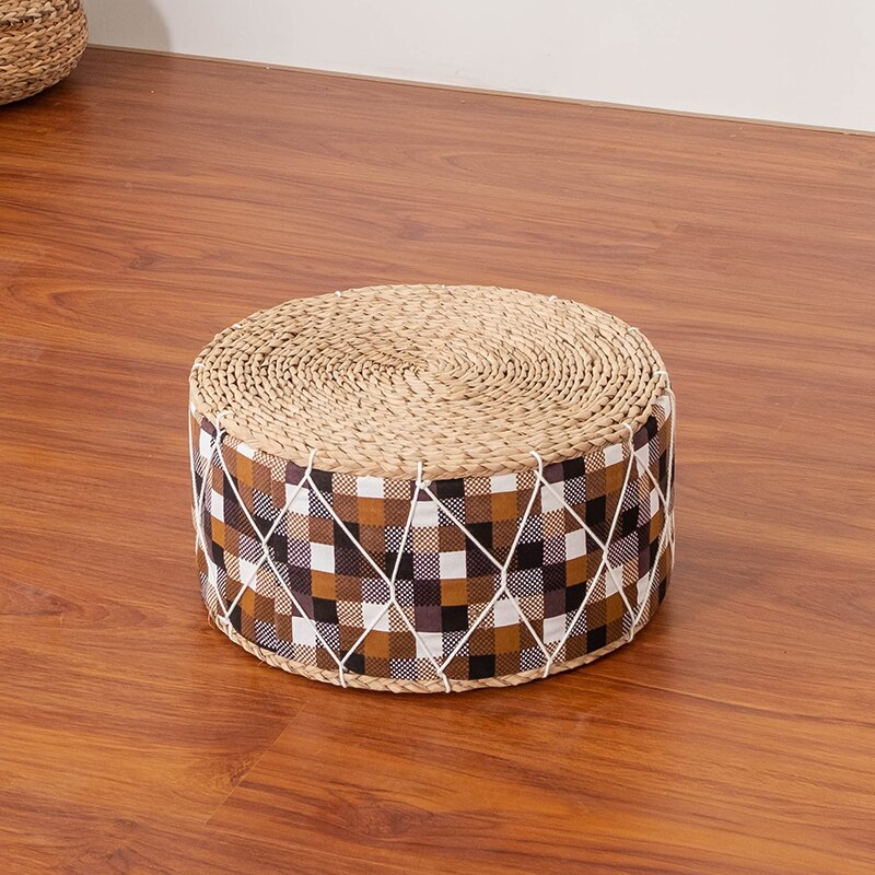 Nordique Simple fait main Futon coussin japonais Tatami paille tissu tabouret rembourré rond baie fenêtre bohème tapis: 06 / 30x30x20cm