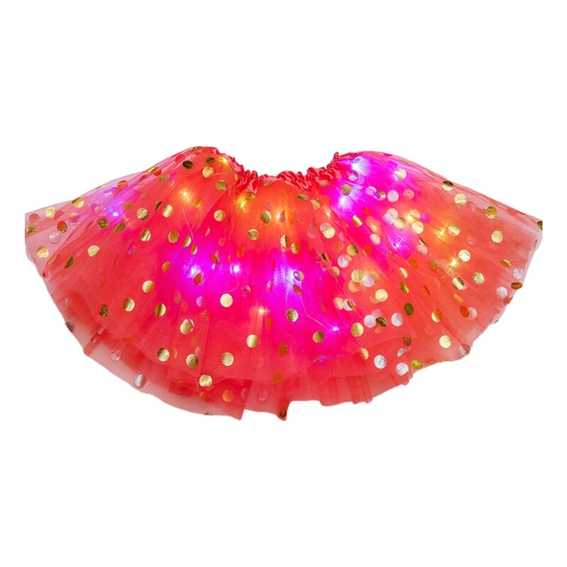 Kinderen Kids Meisjes Led Ballet Rokken Elastische Mesh Tutu Ballerina Jurk Gymnastiek Dansen Rok Prinses Pettiskirts Dans Tut: Red